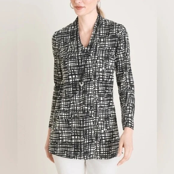 Chicos Polished Criss-Cross Print Pima Cotton Tunic SZ 1 medium patterned - Picture 1 of 9